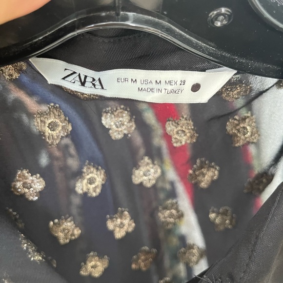 Zara Black with Gold Metallic Polka Dots Aline Button Up Holiday Dress - Picture 6 of 6